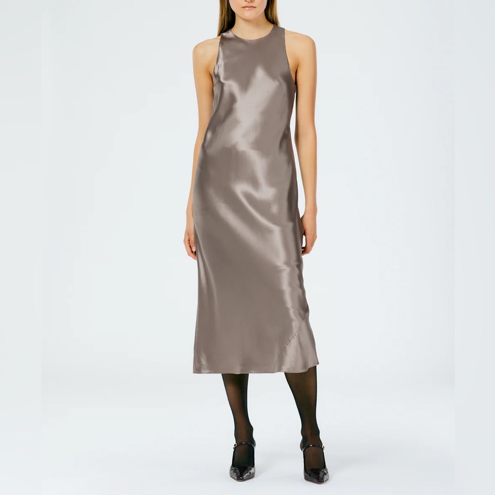 heavy satin midi bias dress